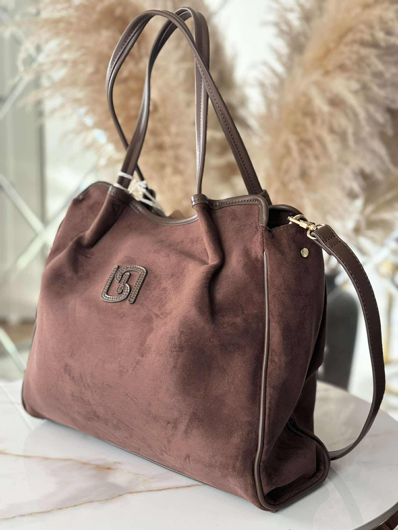 Torebka skóra ekologiczna BESTINI shopper gorzka czekolada zamsz - obrazek 3