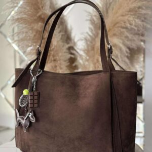 Torebka skóra ekologiczna FLORA&CO shopper A4 brelok gorzka czekolada