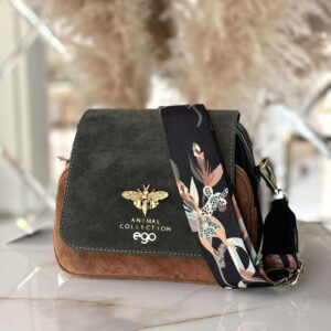 Torebka EGO pszczółka skóra naturalna czarna camel khaki