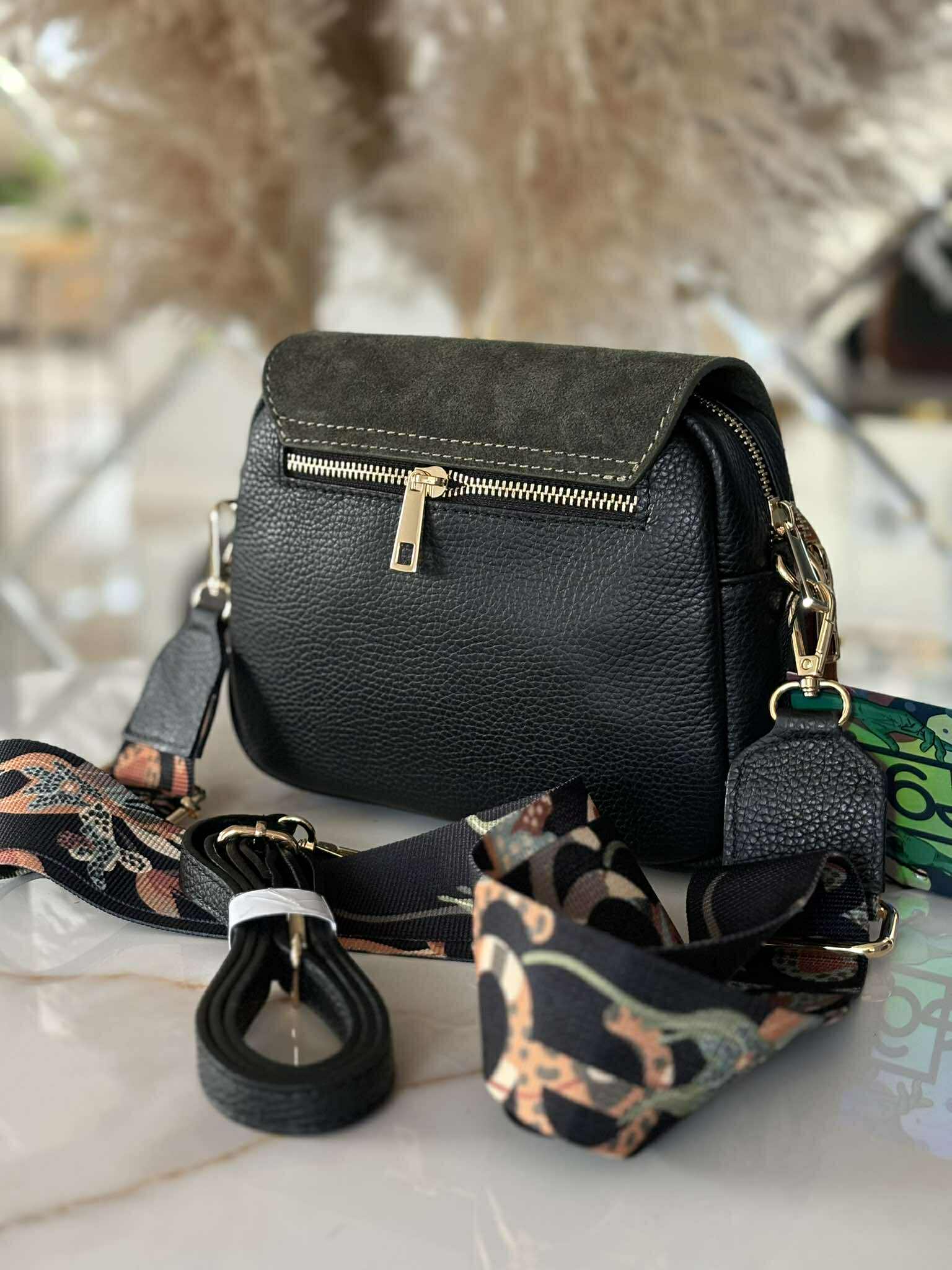 Torebka EGO pszczółka skóra naturalna czarna camel khaki - obrazek 4