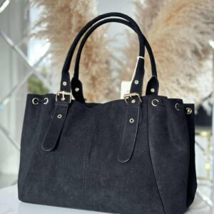 Torebka skóra ekologiczna BESTINI shopper czarna zamsz
