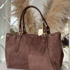 Torebka skóra ekologiczna BESTINI shopper gorzka czekolada zamsz