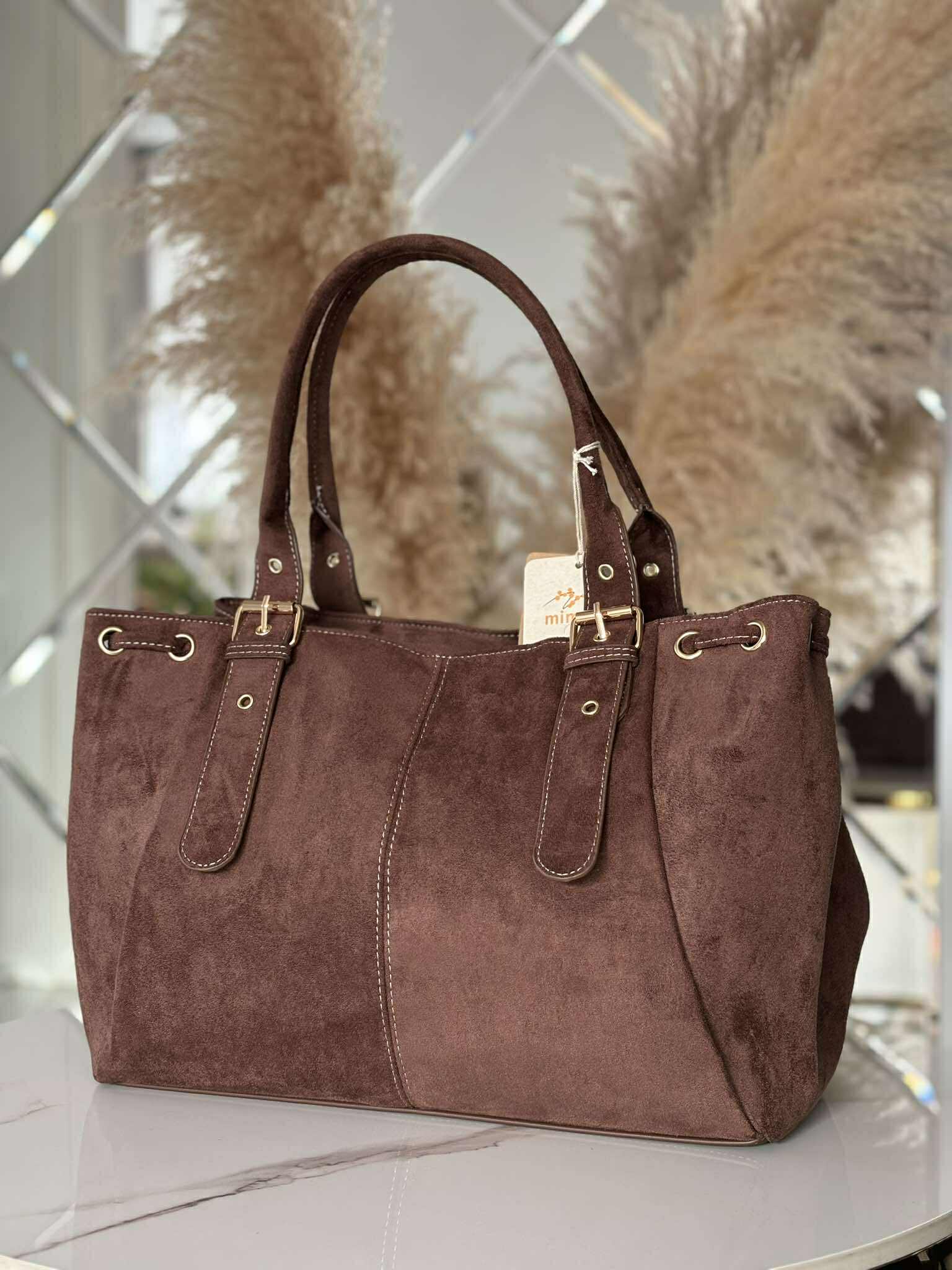 Torebka skóra ekologiczna BESTINI shopper gorzka czekolada zamsz