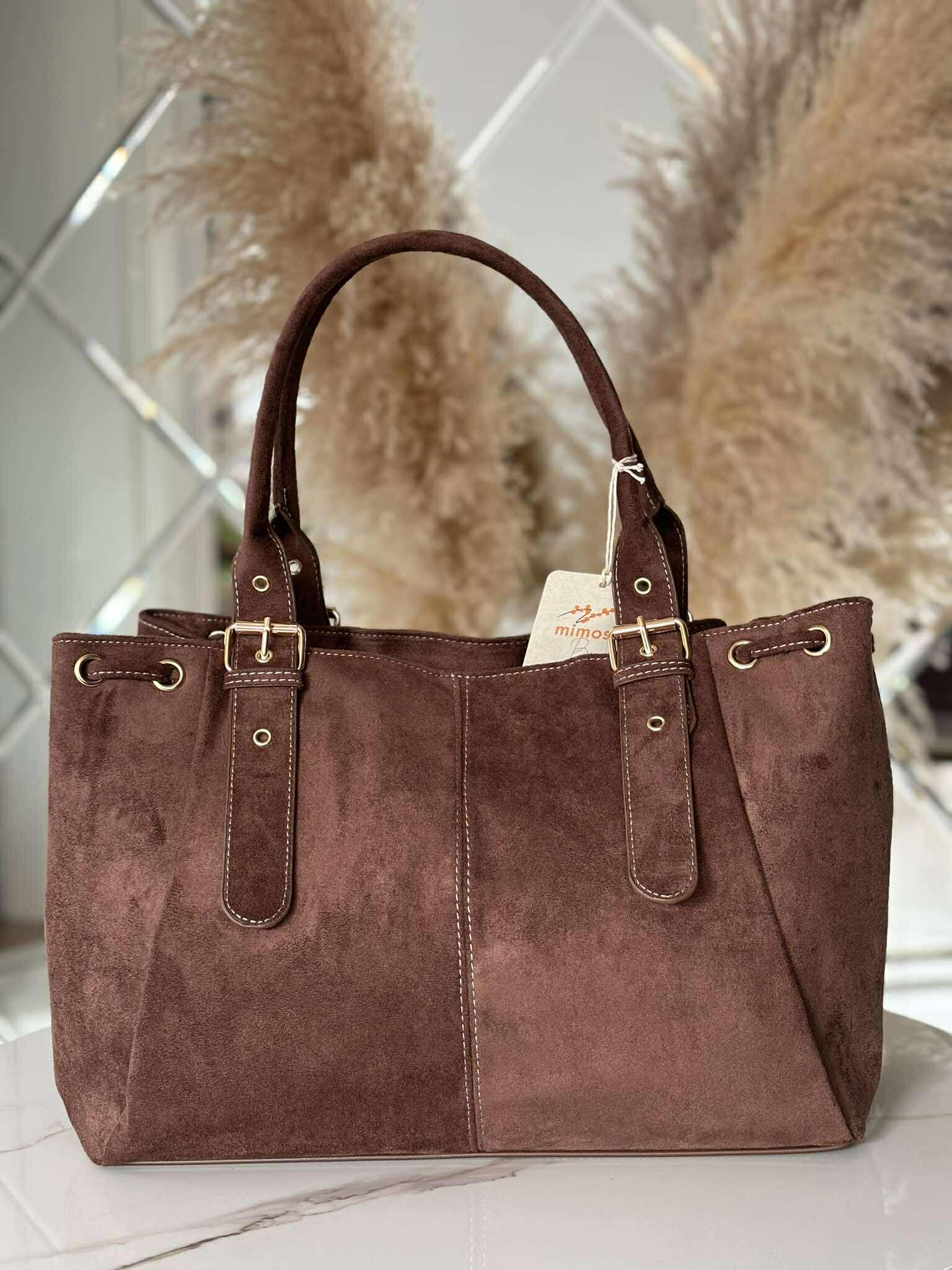 Torebka skóra ekologiczna BESTINI shopper gorzka czekolada zamsz - obrazek 2