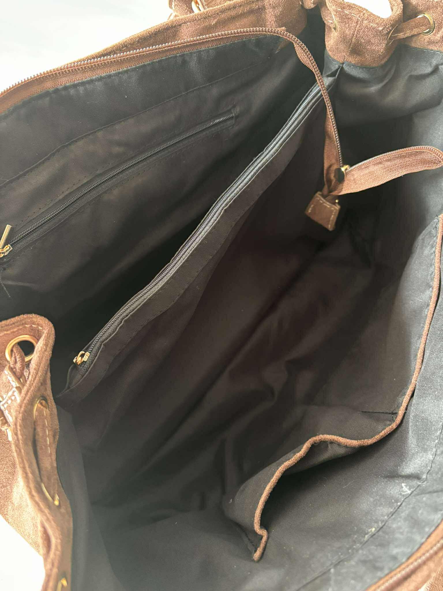 Torebka skóra ekologiczna BESTINI shopper gorzka czekolada zamsz - obrazek 5