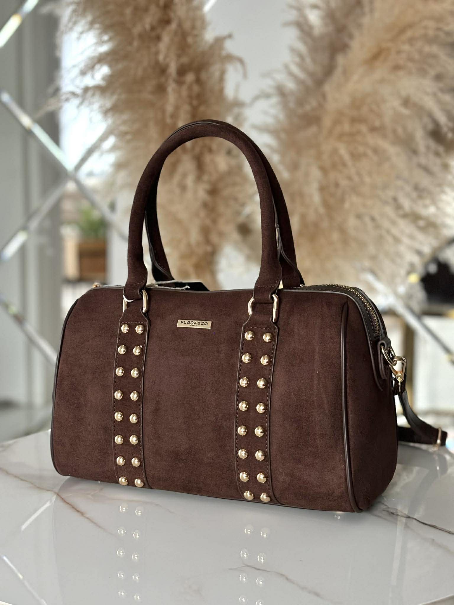 Torebka skóra ekologiczna FLORA&CO kuferek dżety brązowa