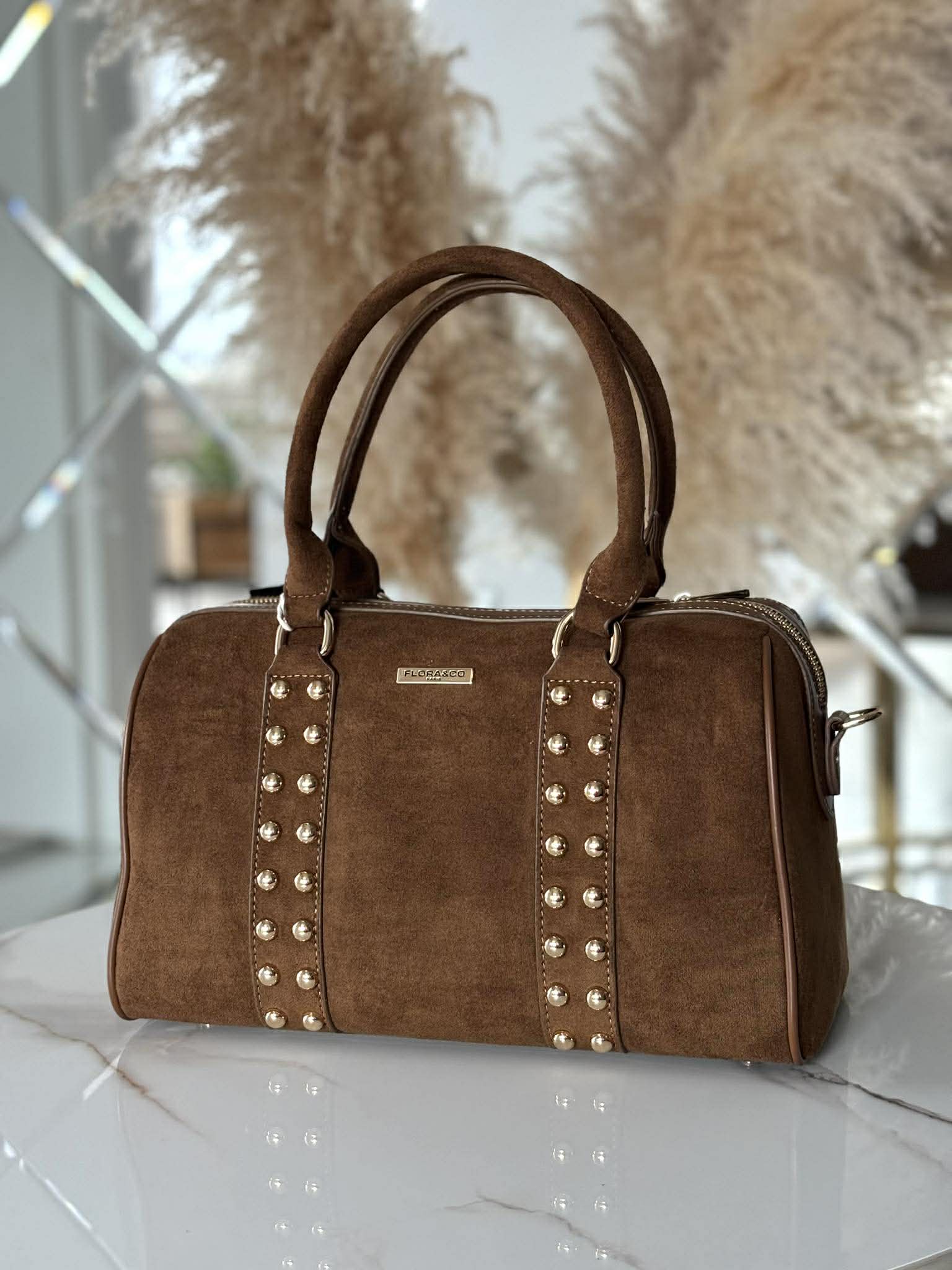 Torebka skóra ekologiczna FLORA&CO kuferek dżety camel