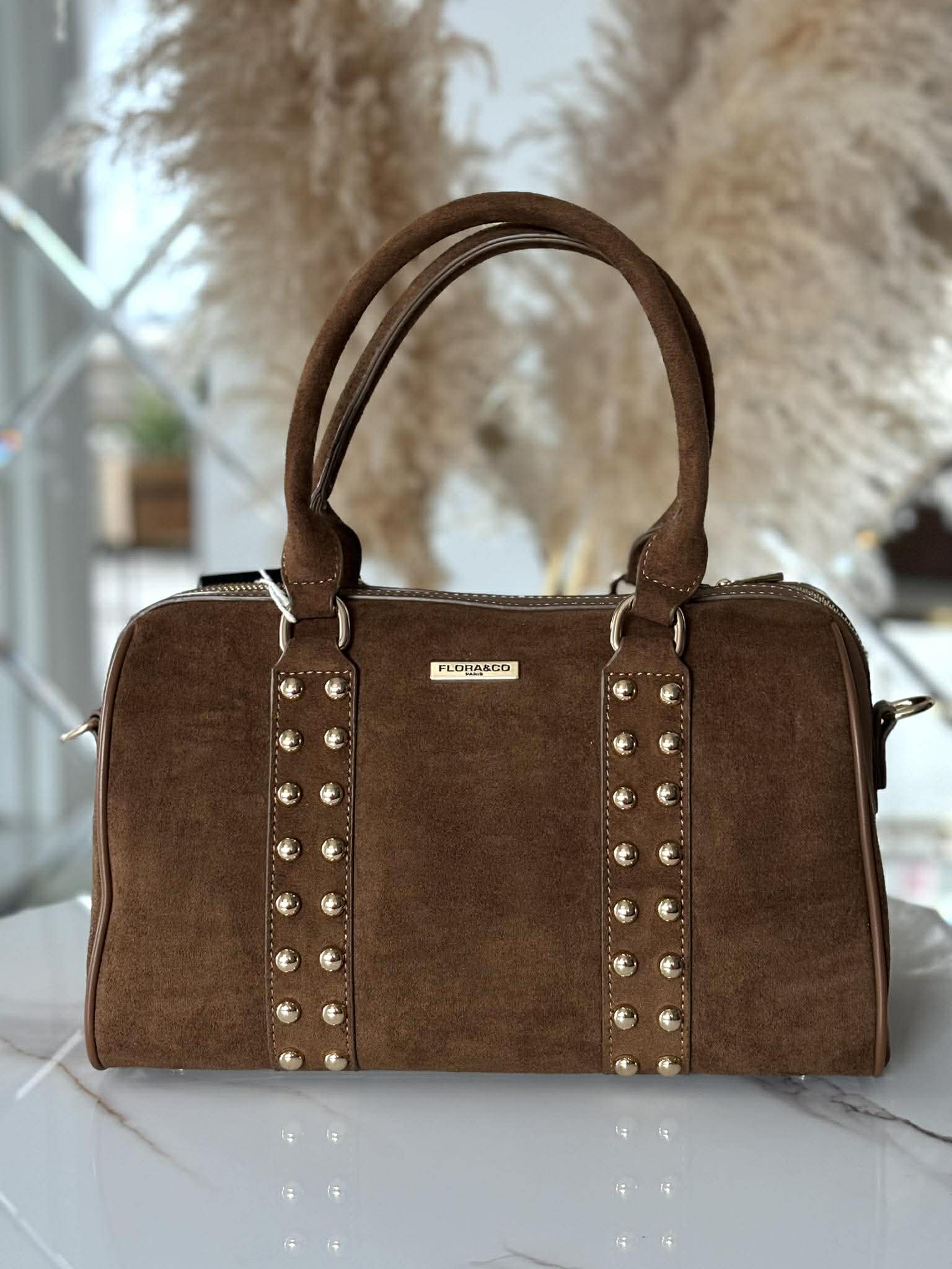 Torebka skóra ekologiczna FLORA&CO kuferek dżety camel - obrazek 2