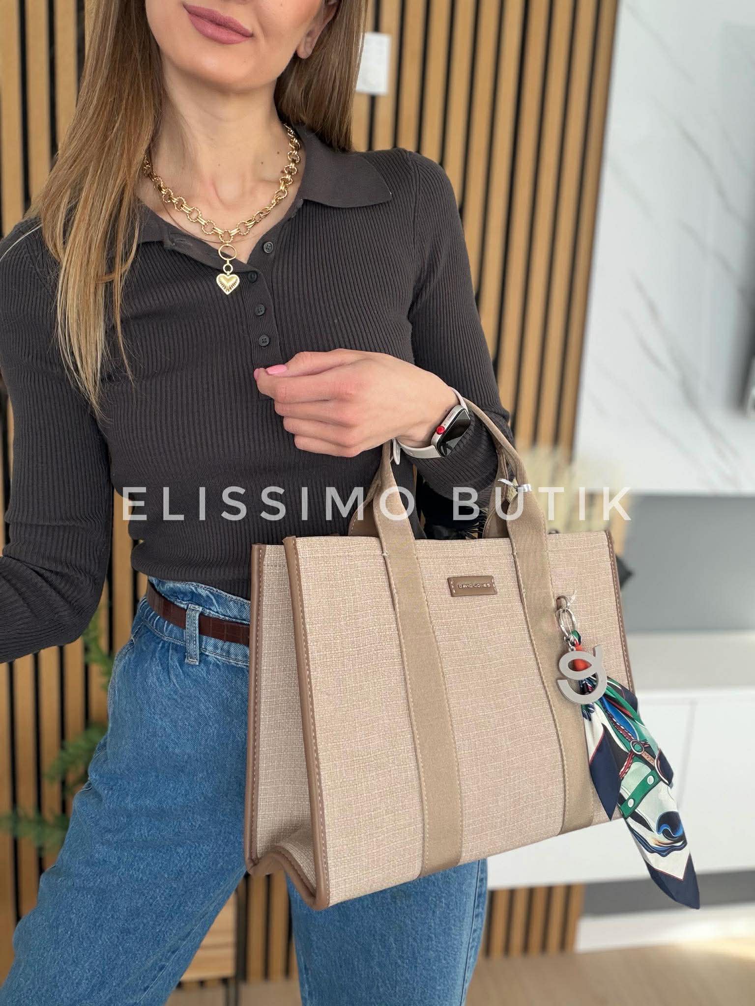 Torebka DAVID JONES shopper A4 apaszka taupe - obrazek 7