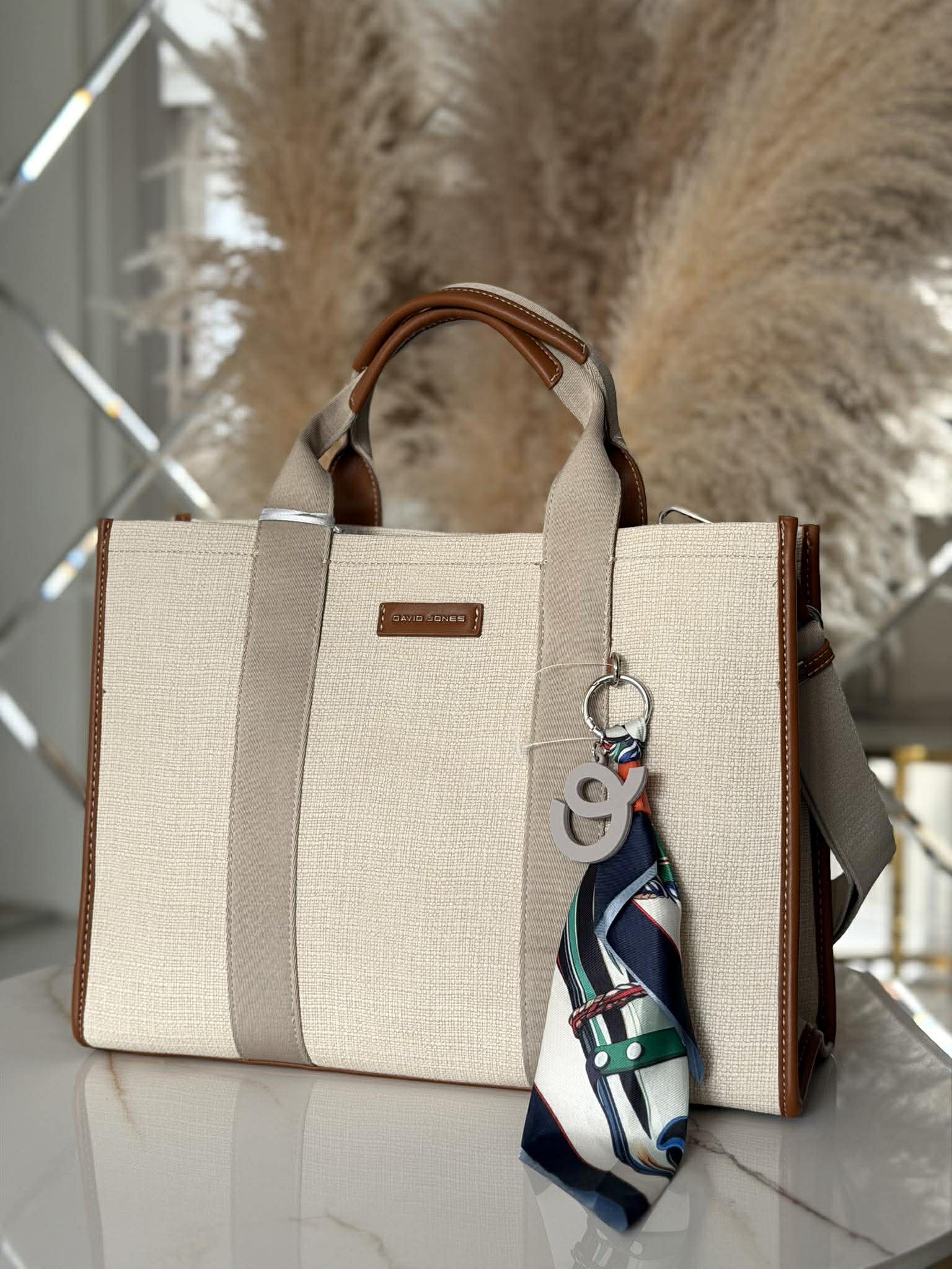 Torebka DAVID JONES shopper A4 apaszka beżowy