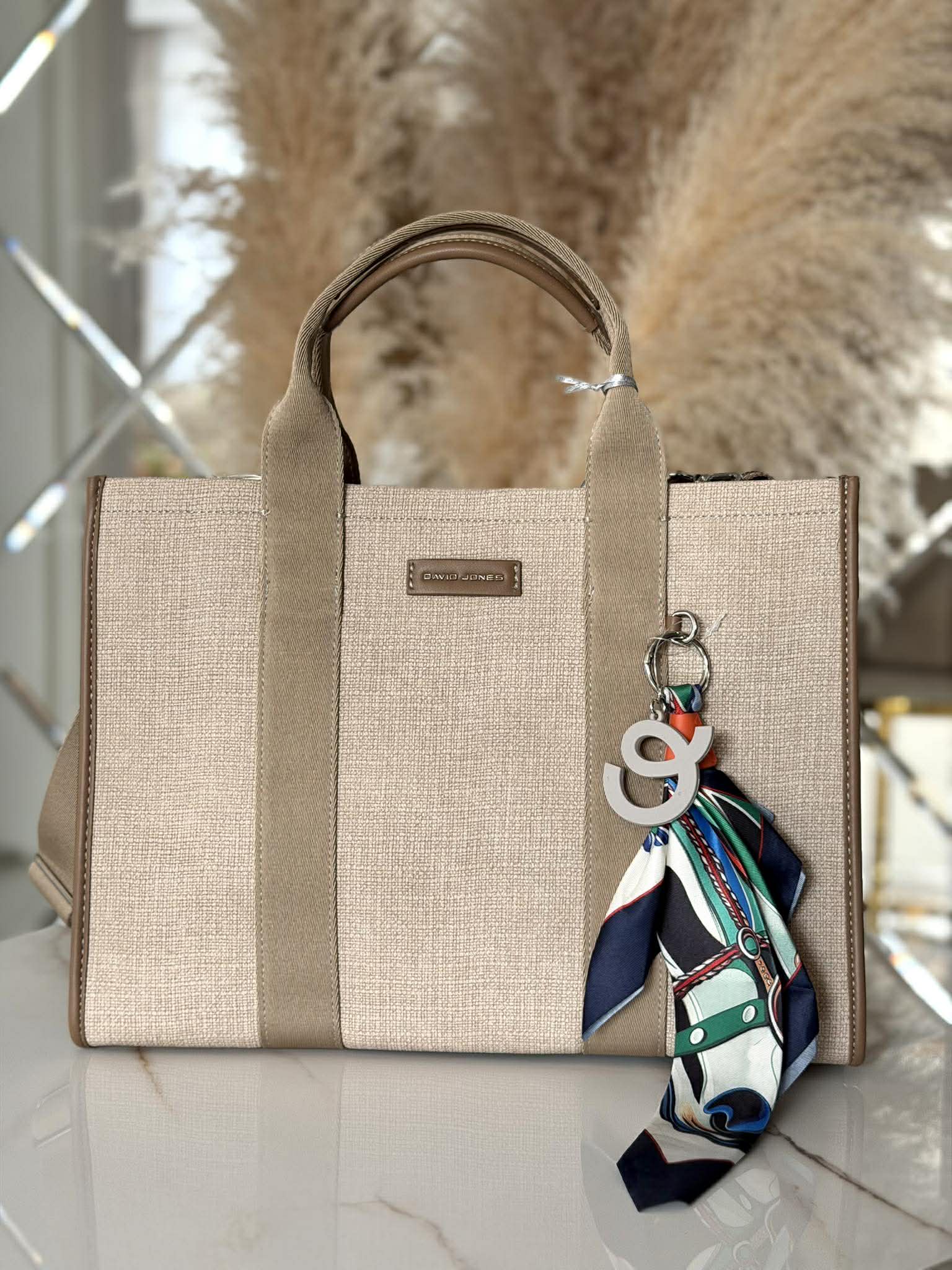 Torebka DAVID JONES shopper A4 apaszka taupe - obrazek 2
