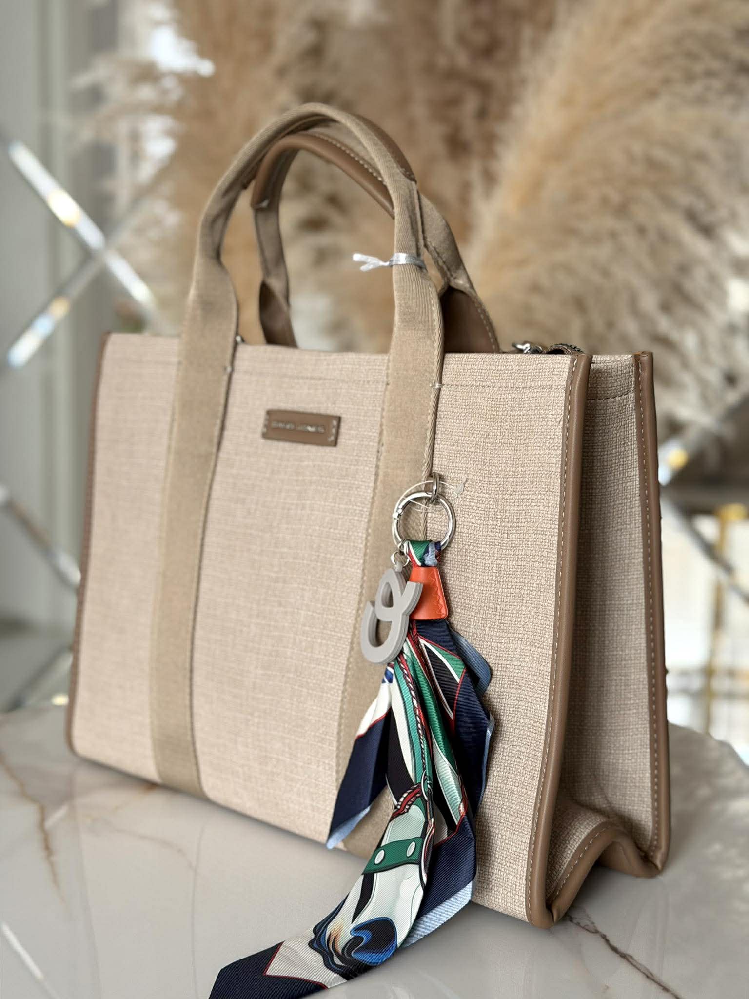 Torebka DAVID JONES shopper A4 apaszka taupe - obrazek 3