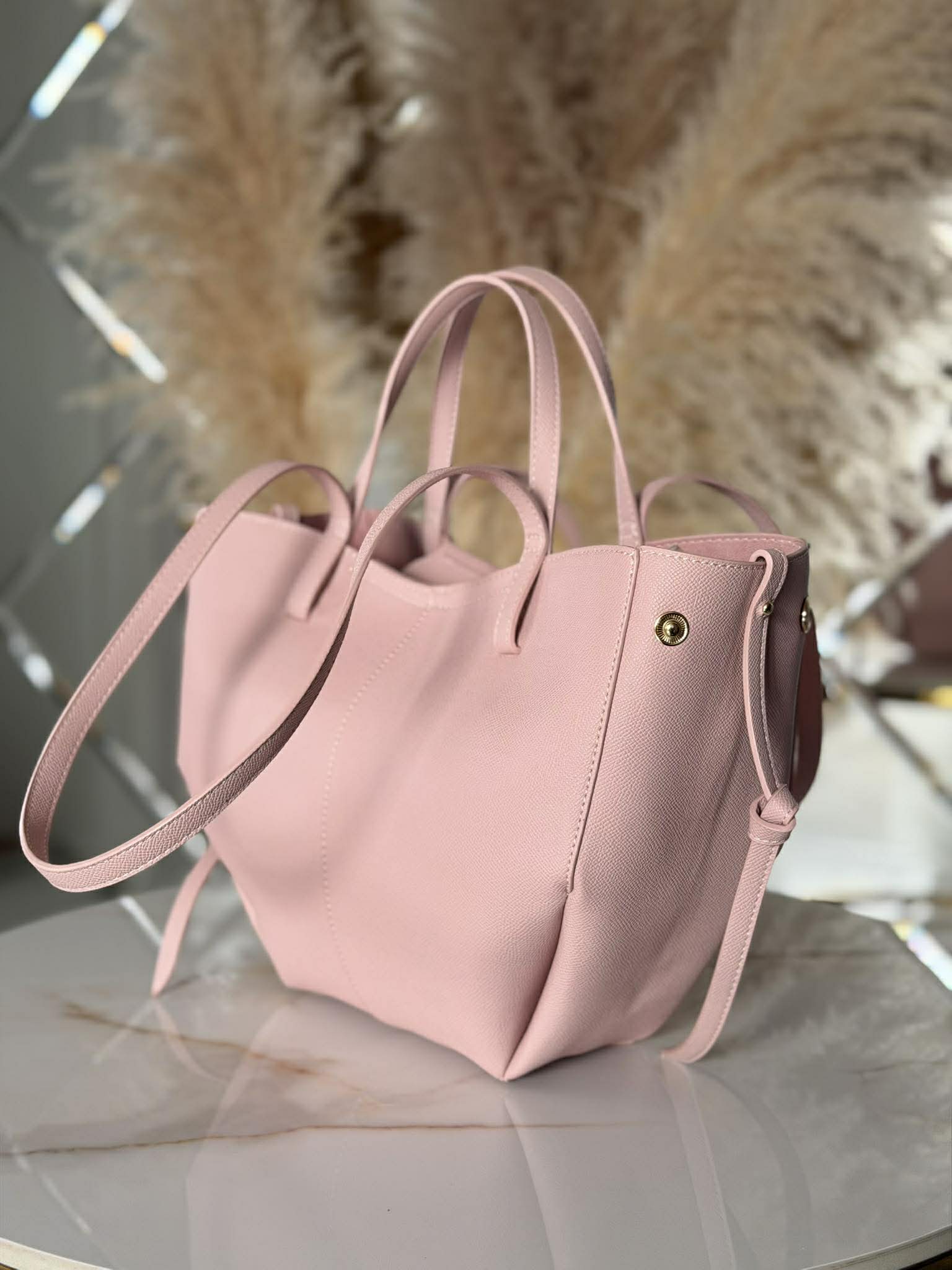 Torebka POLENKA mniejsza skóra ekologiczna shopper różowa - obrazek 3