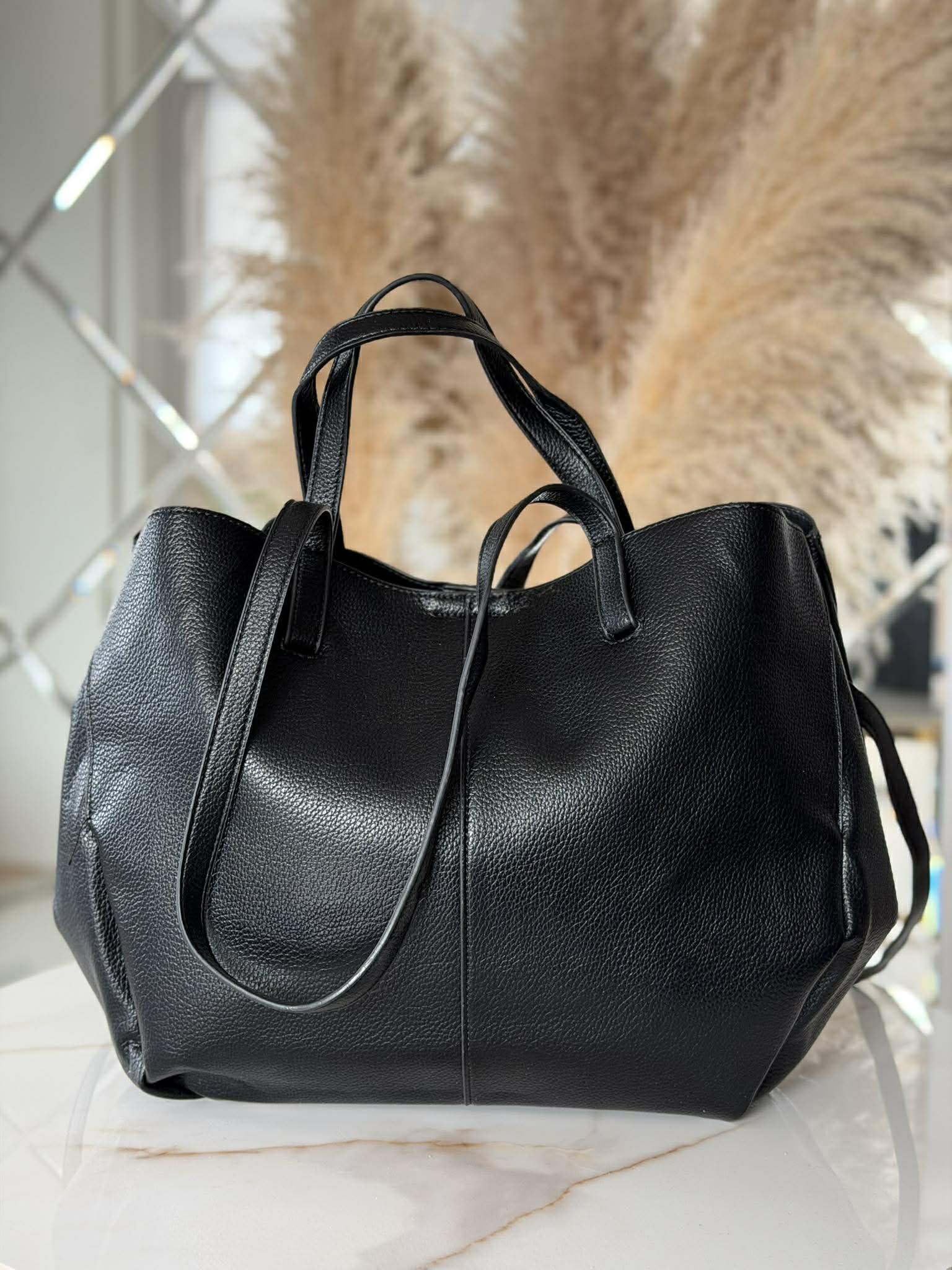 Torebka POLENKA 2w1 większa skóra ekologiczna shopper czarna - obrazek 2