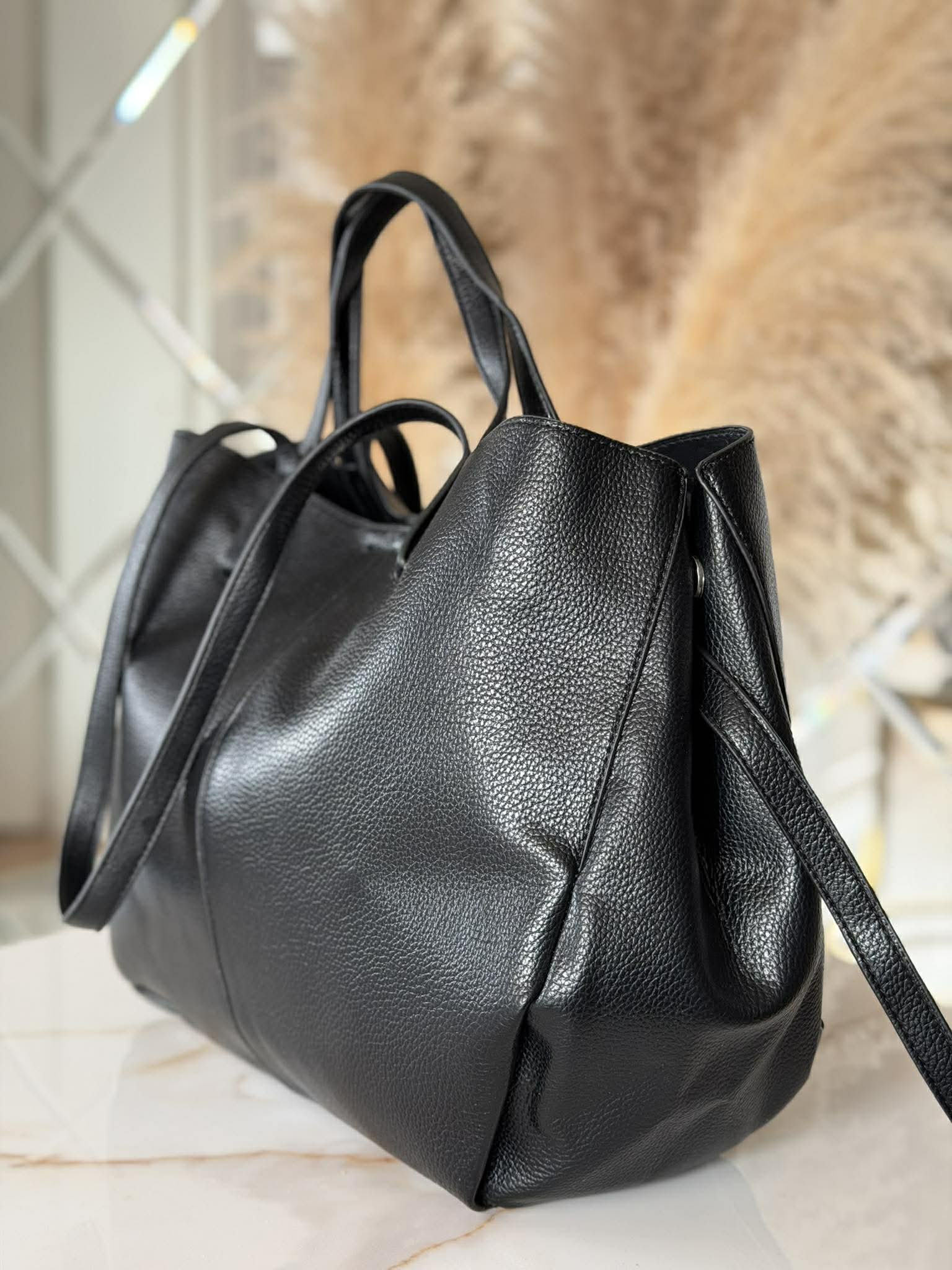 Torebka POLENKA 2w1 większa skóra ekologiczna shopper czarna - obrazek 3