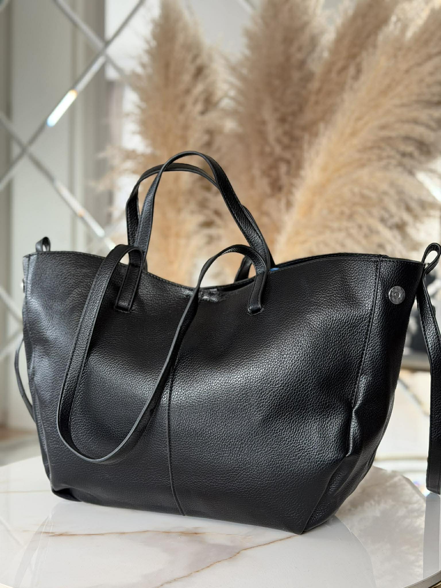 Torebka POLENKA 2w1 większa skóra ekologiczna shopper czarna - obrazek 5