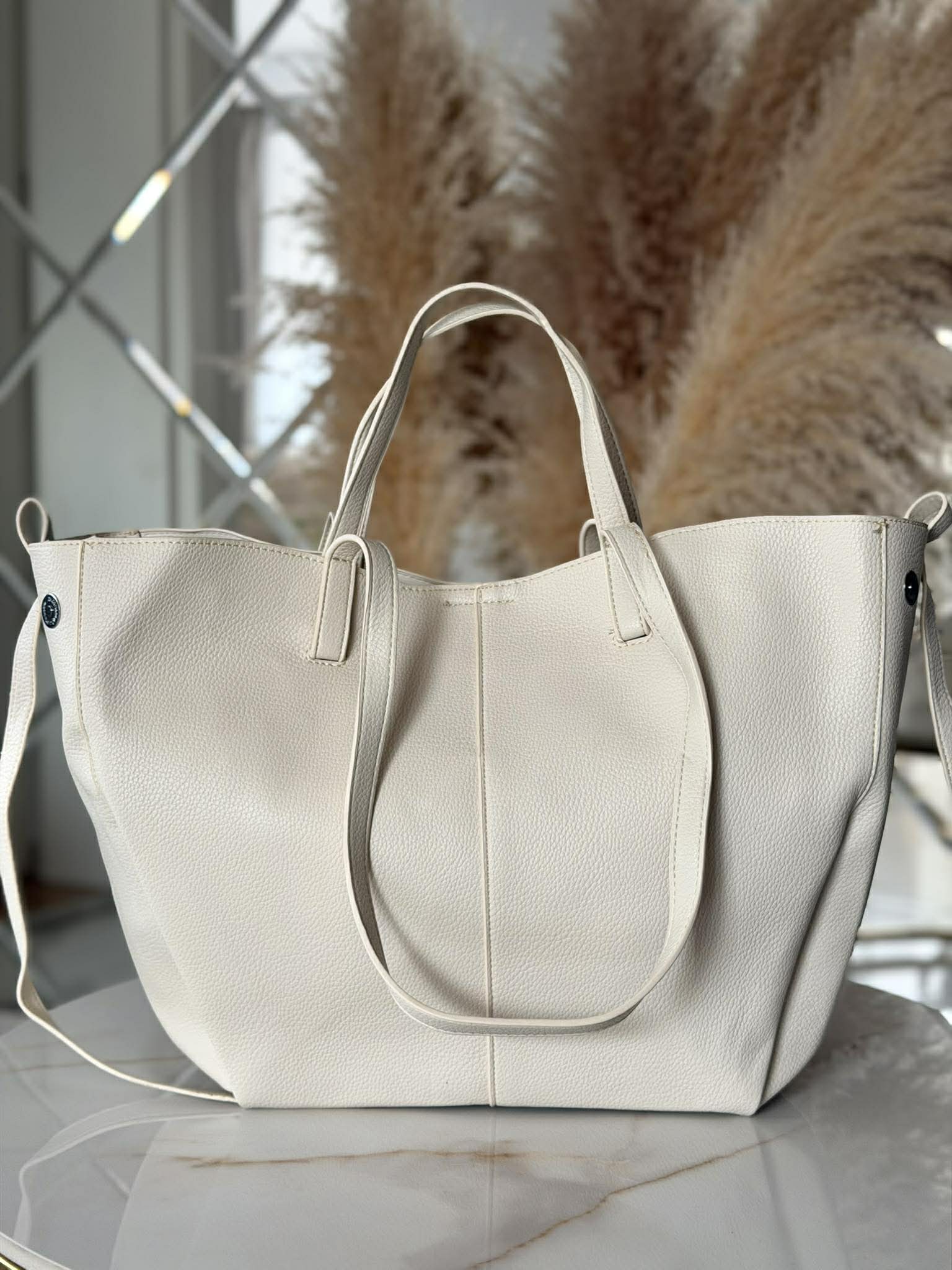 Torebka POLENKA 2w1 większa skóra ekologiczna shopper śmietanka - obrazek 4