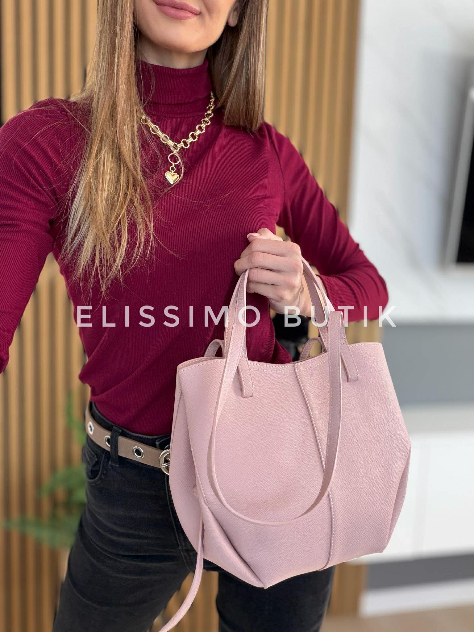 Torebka POLENKA mniejsza skóra ekologiczna shopper różowa - obrazek 7