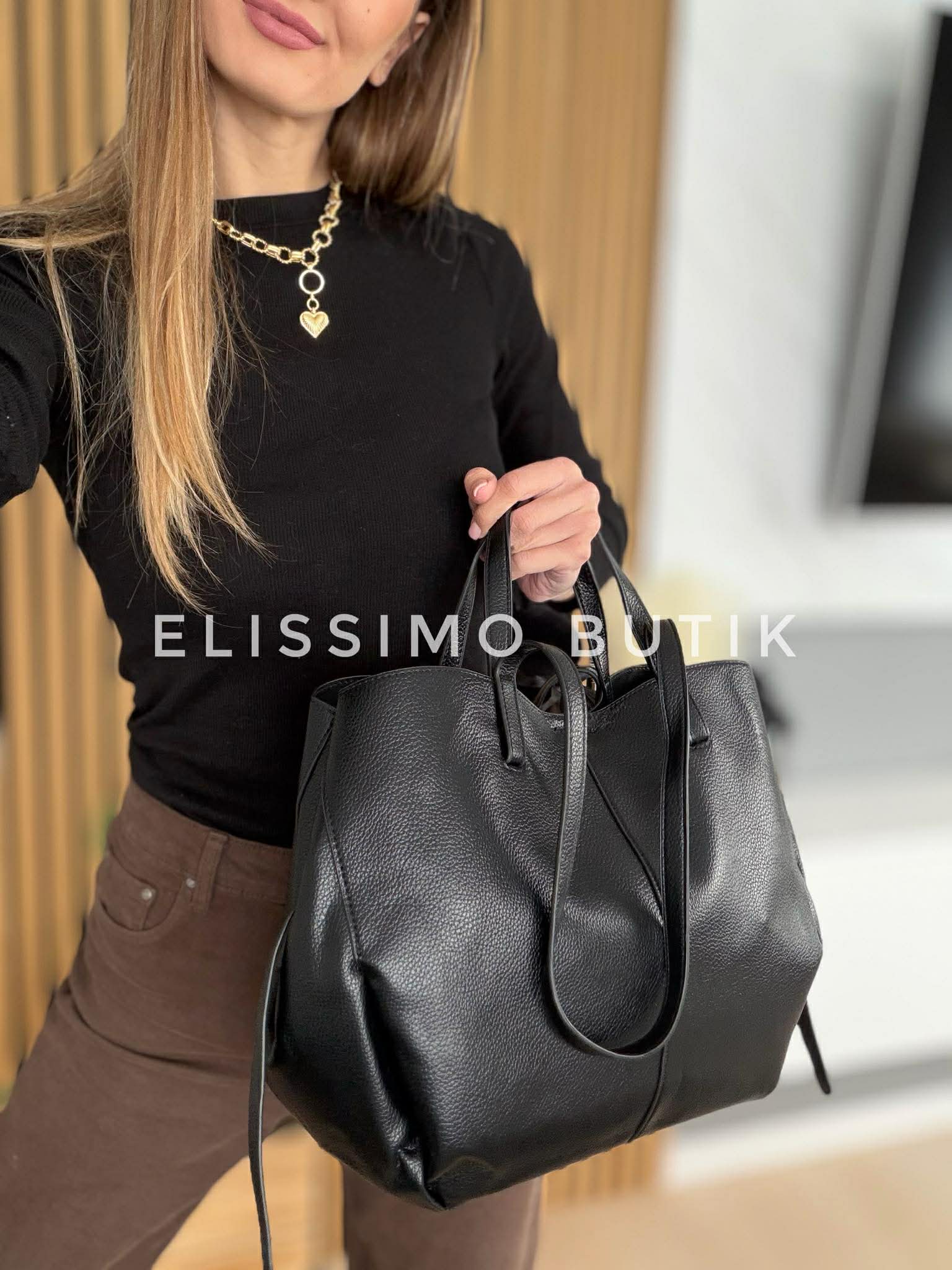 Torebka POLENKA 2w1 większa skóra ekologiczna shopper czarna - obrazek 7