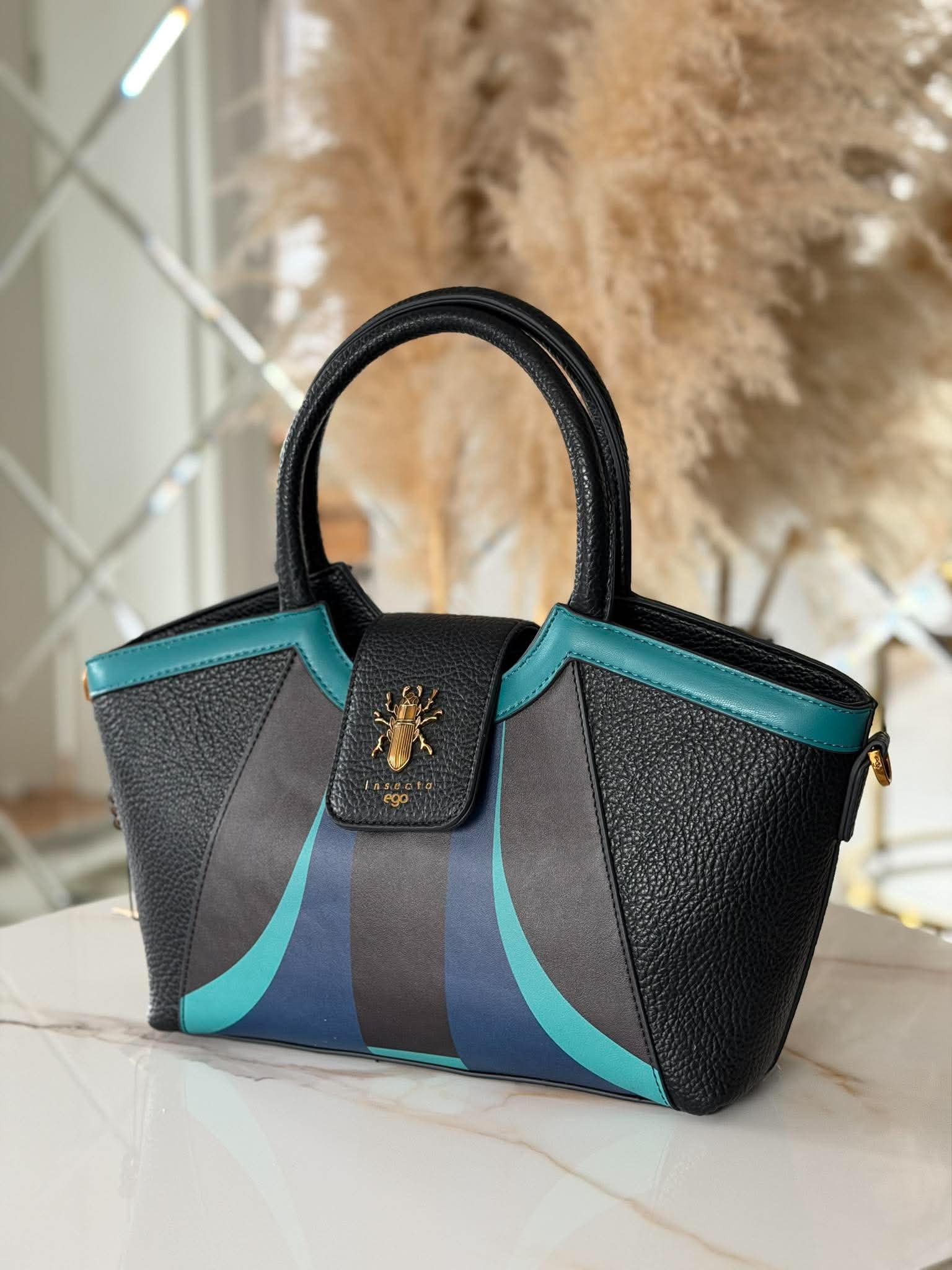 Torebka EGO duży kuferek shopper insecta czarna niebieska