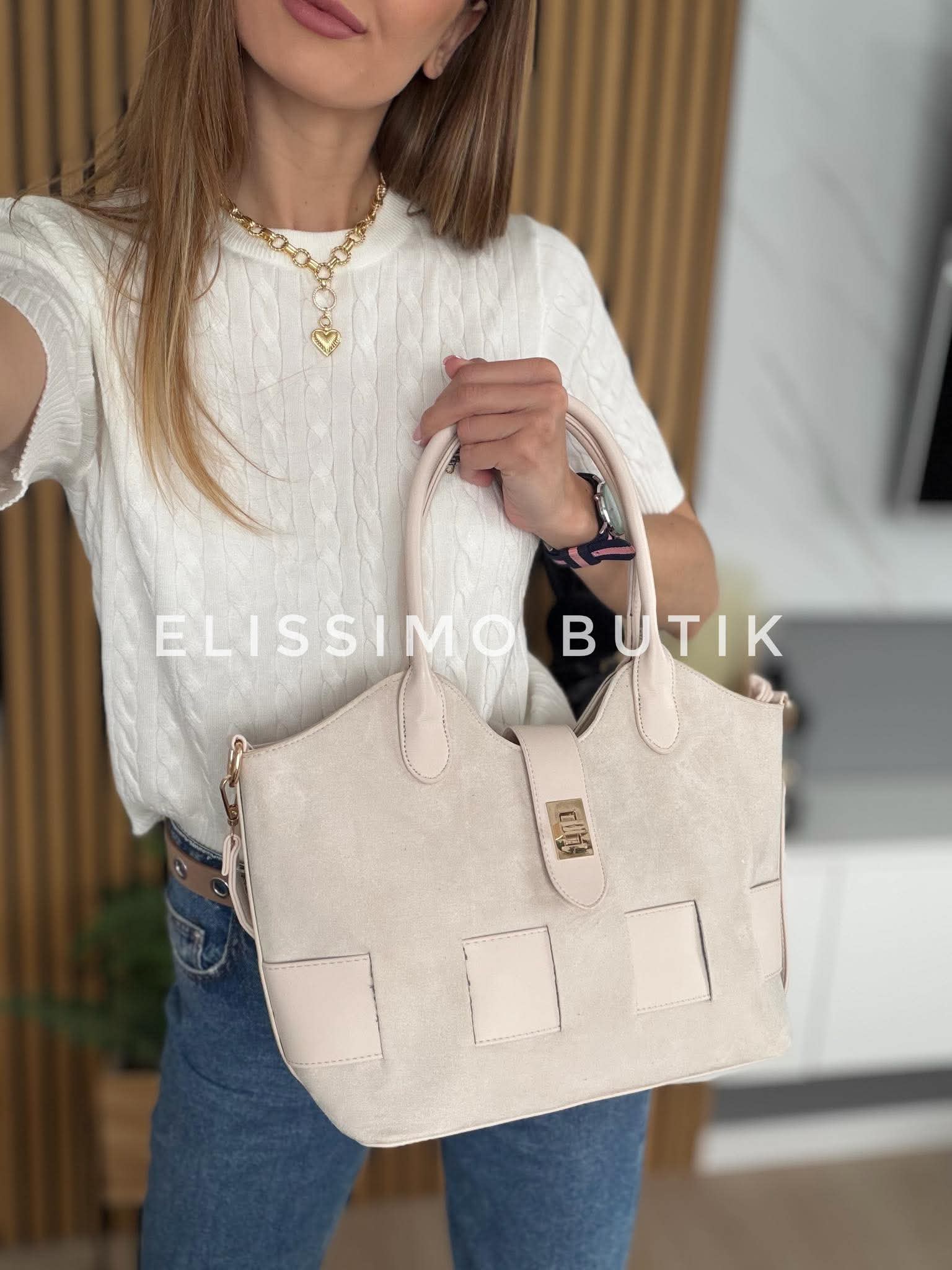 Torebka KUFEREK shopper listonoszka beżowa - obrazek 7